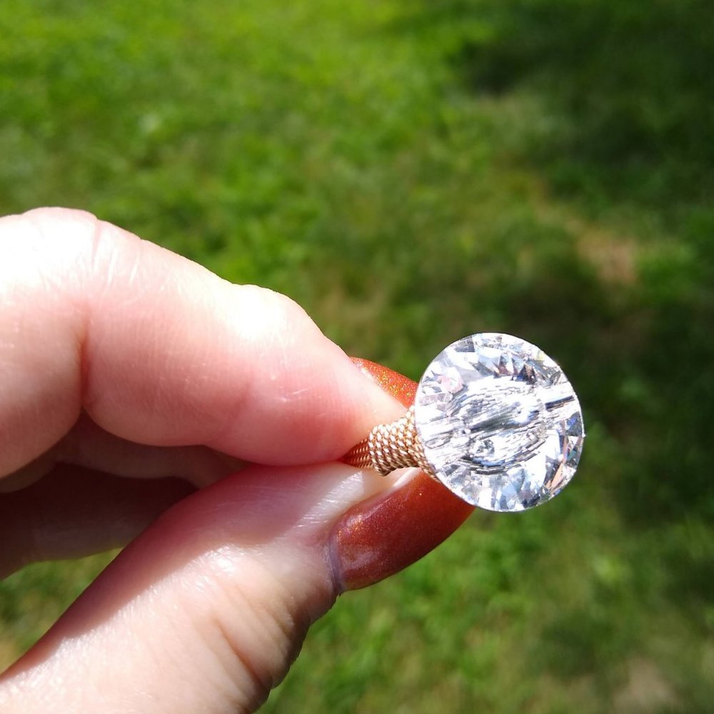 NWOT Ring, Austrian Crystal Button, Rose Gold Filled Wire, Handmade, size 9.75